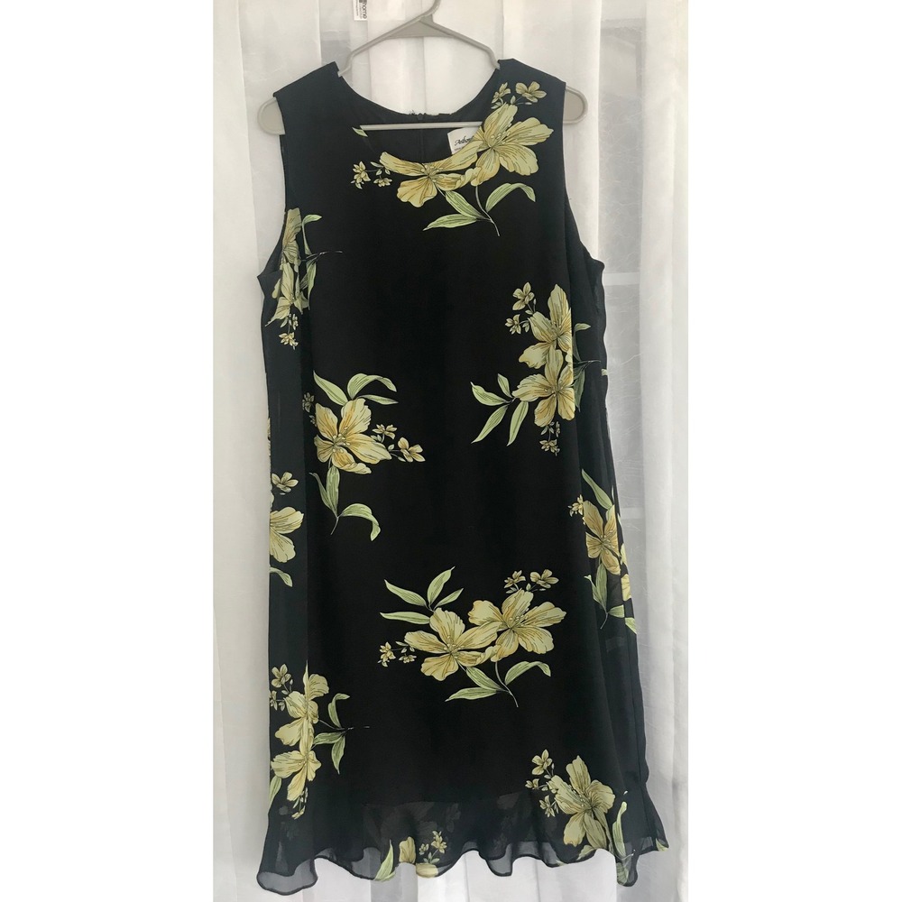 Anthony Richards Womens Black Yellow Floral Sleeveless Lined Shift Dress Size 16